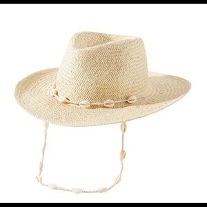 Anthropologie Cream Straw Hat with Shell Accents